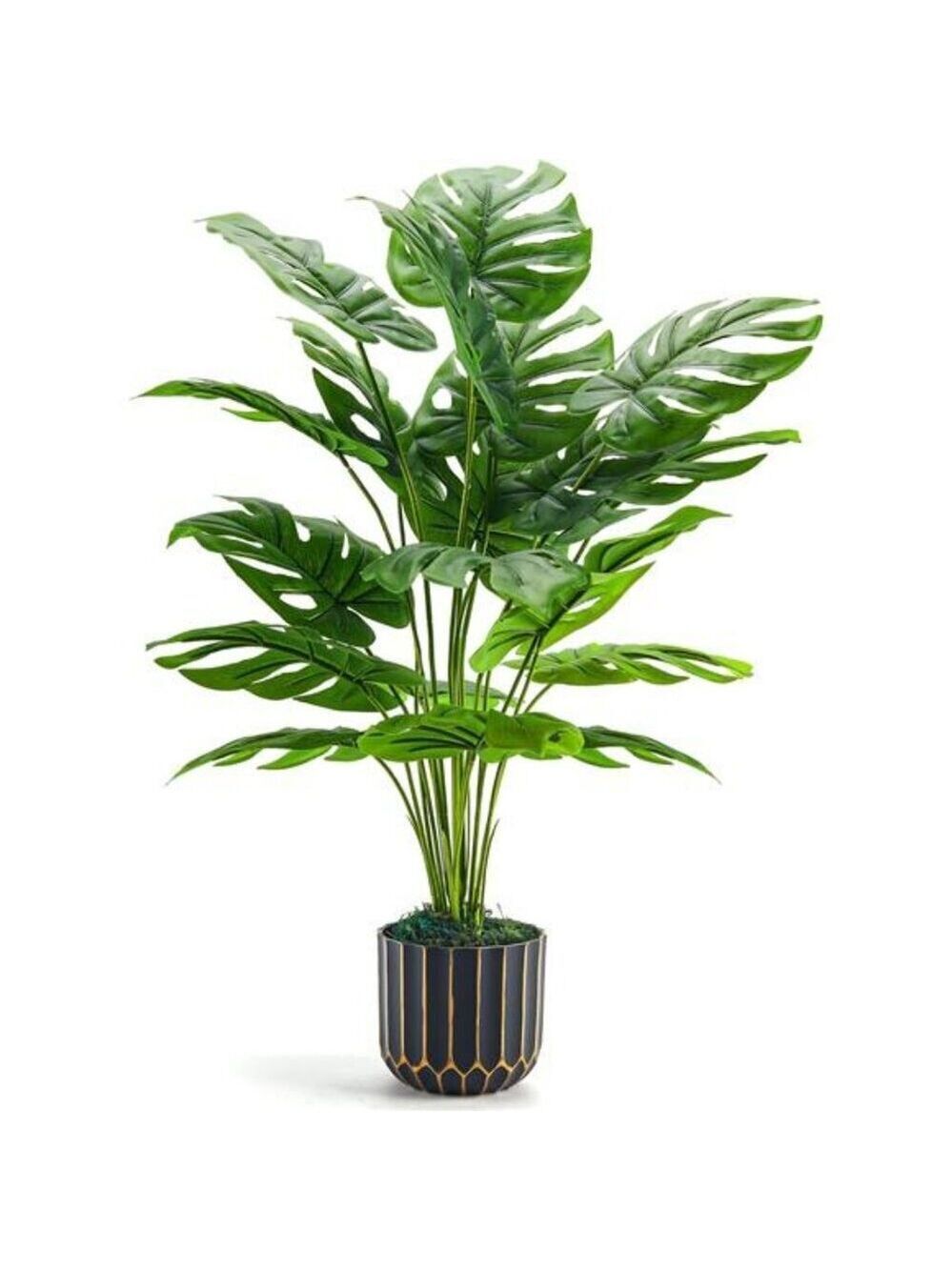 Der Rose 28in Artificial Monstera Plant Faux Greenery Decor in Black Pot